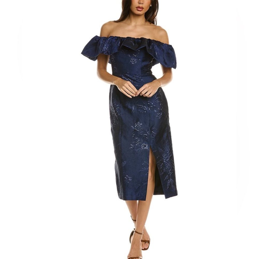 Monique Lhuillier Off The Shoulder Metallic Dress